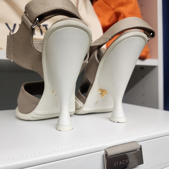 Prada Gabardine Asymmetric Sandals with rubber cone heel - size 36 - worn once! - Picture 6 of 12